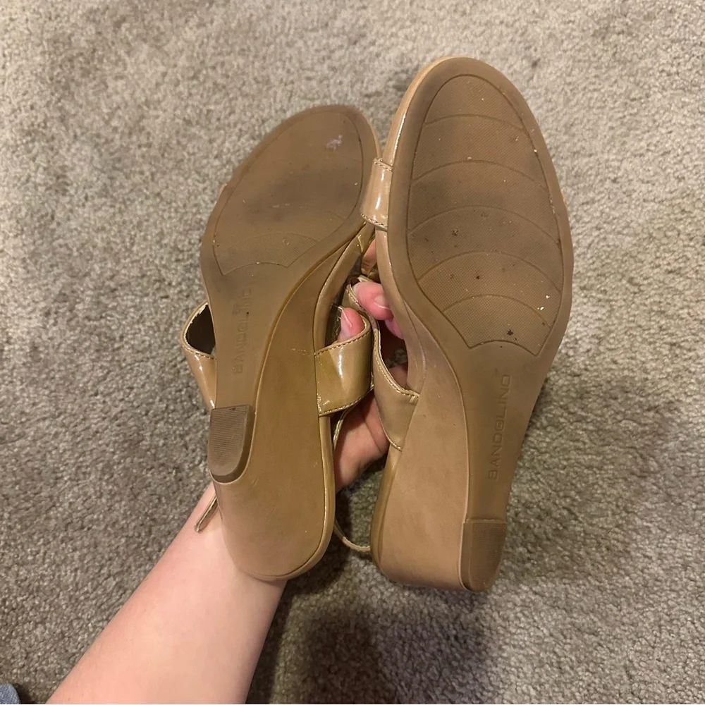 Bandolino Wedge Sandals Patent Leather Cork Sole